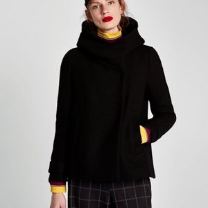 Zara Black Wool Blend Coat with Wrap Collar